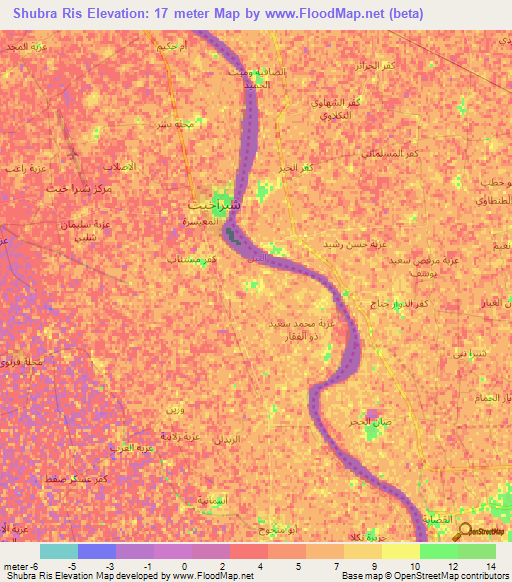 Shubra Ris,Egypt Elevation Map