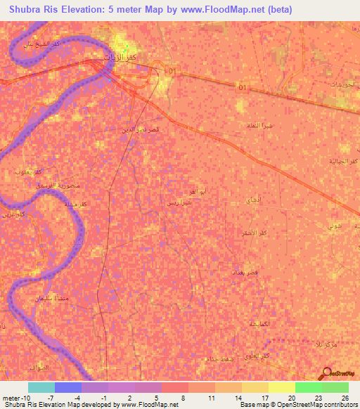 Shubra Ris,Egypt Elevation Map