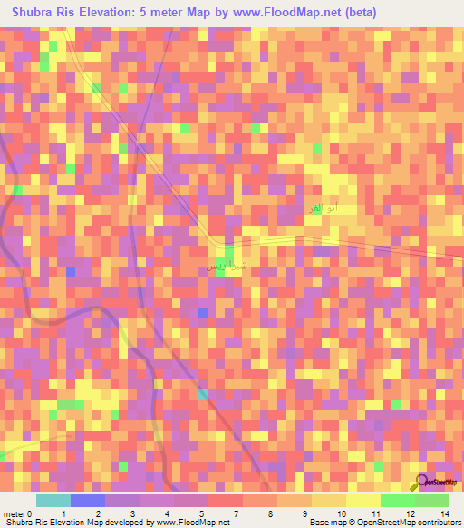 Shubra Ris,Egypt Elevation Map