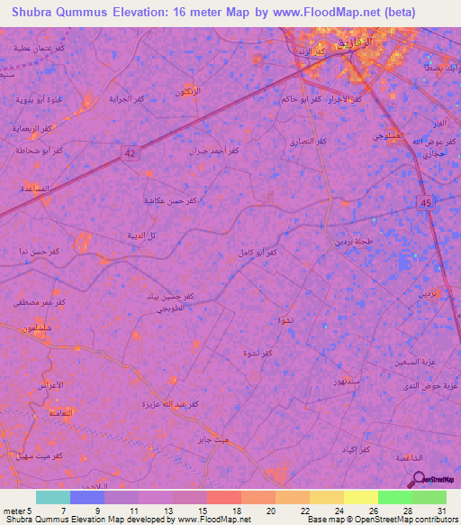 Shubra Qummus,Egypt Elevation Map