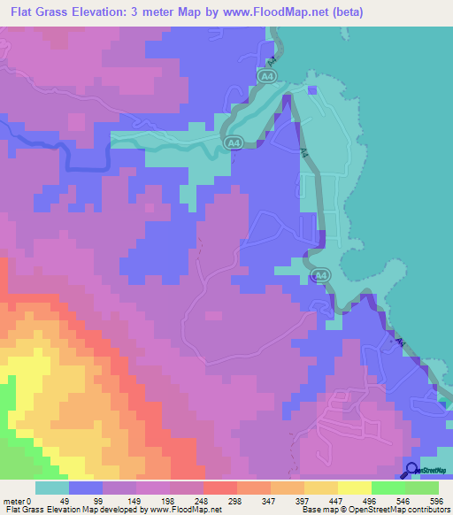 Flat Grass,Jamaica Elevation Map