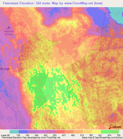 Flamstead,Jamaica Elevation Map