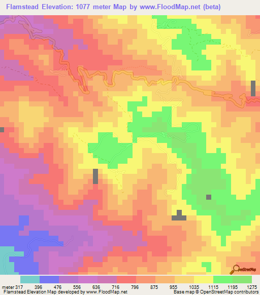 Flamstead,Jamaica Elevation Map