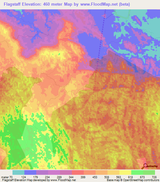 Flagstaff,Jamaica Elevation Map