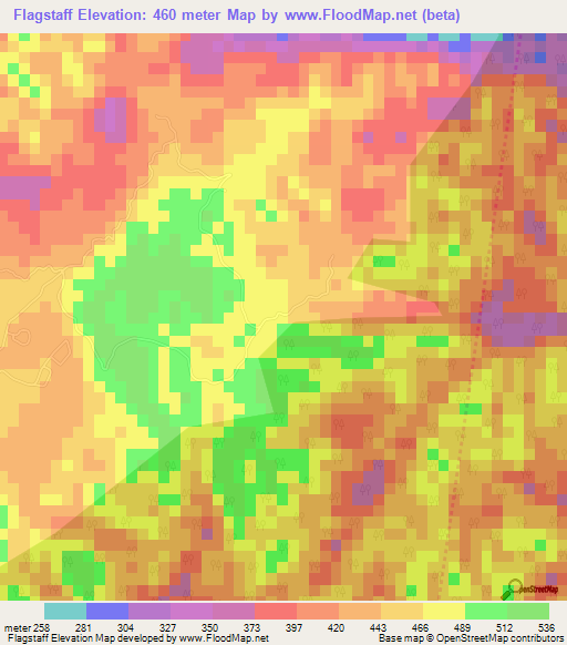 Flagstaff,Jamaica Elevation Map