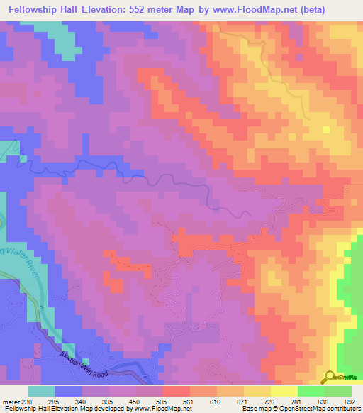 Fellowship Hall,Jamaica Elevation Map