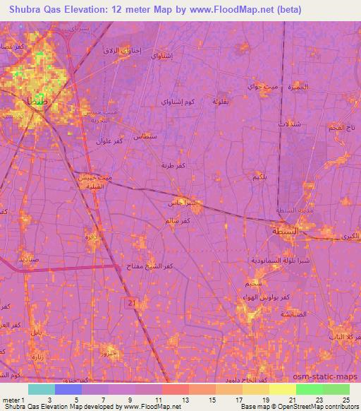 Shubra Qas,Egypt Elevation Map