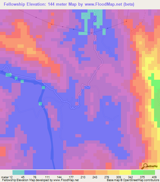 Fellowship,Jamaica Elevation Map