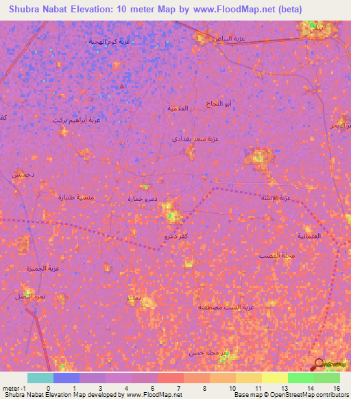 Shubra Nabat,Egypt Elevation Map