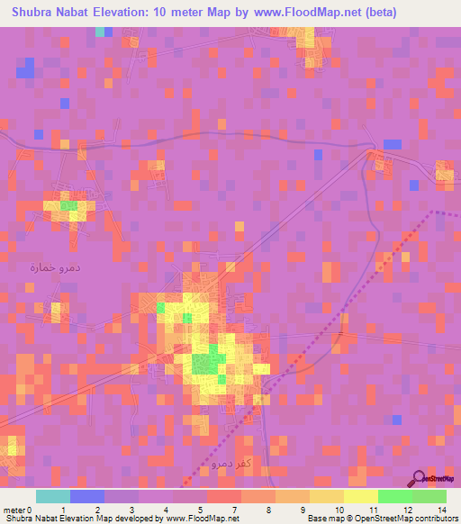 Shubra Nabat,Egypt Elevation Map