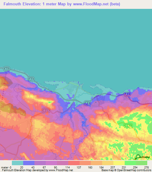 Falmouth,Jamaica Elevation Map