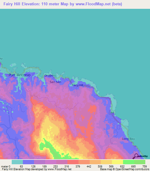 Fairy Hill,Jamaica Elevation Map