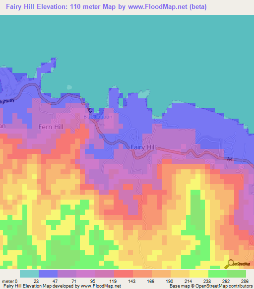 Fairy Hill,Jamaica Elevation Map