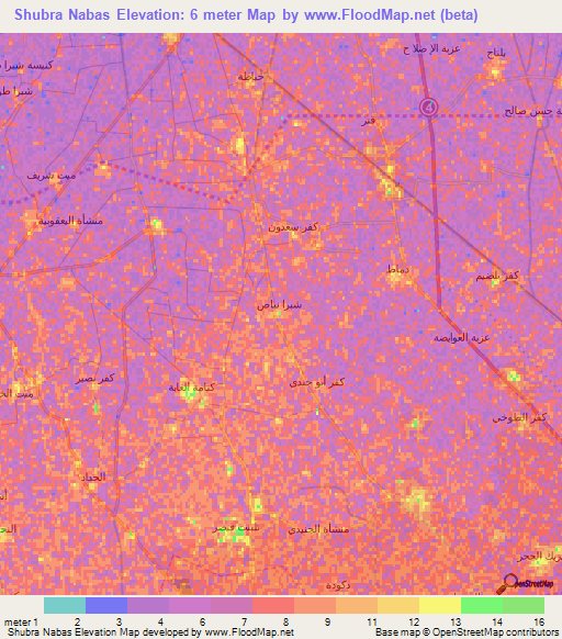 Shubra Nabas,Egypt Elevation Map