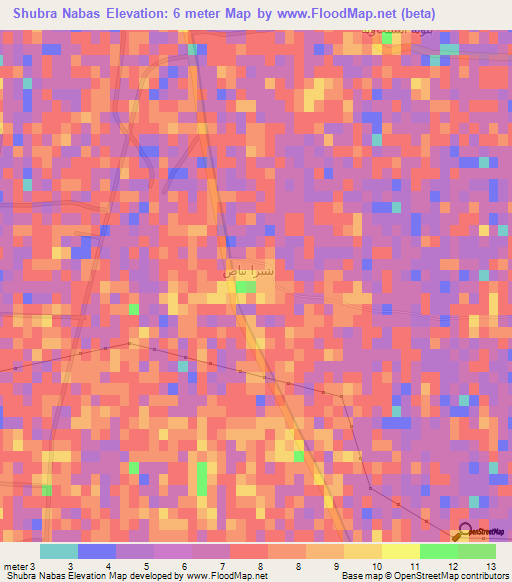 Shubra Nabas,Egypt Elevation Map