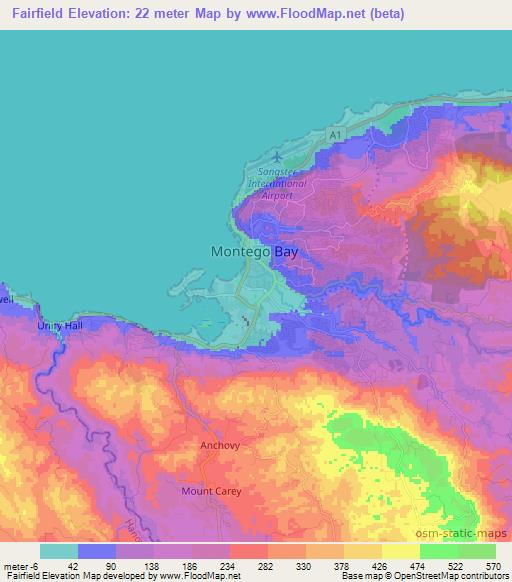 Fairfield,Jamaica Elevation Map