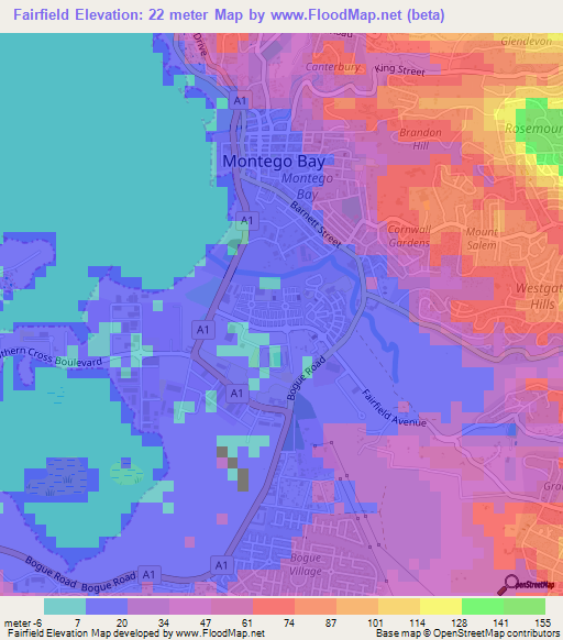 Fairfield,Jamaica Elevation Map