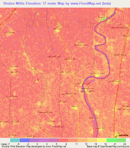 Shubra Millis,Egypt Elevation Map