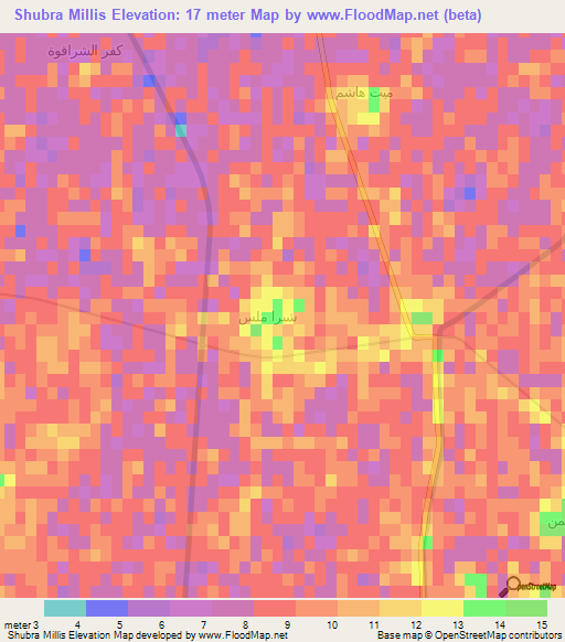 Shubra Millis,Egypt Elevation Map