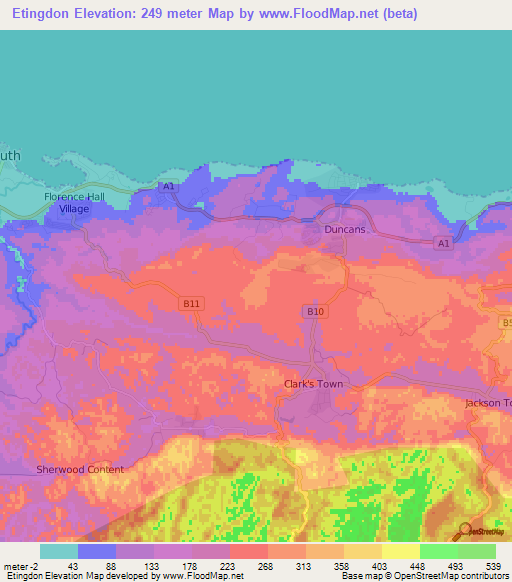 Etingdon,Jamaica Elevation Map