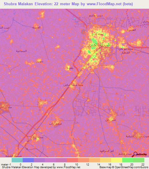 Shubra Malakan,Egypt Elevation Map