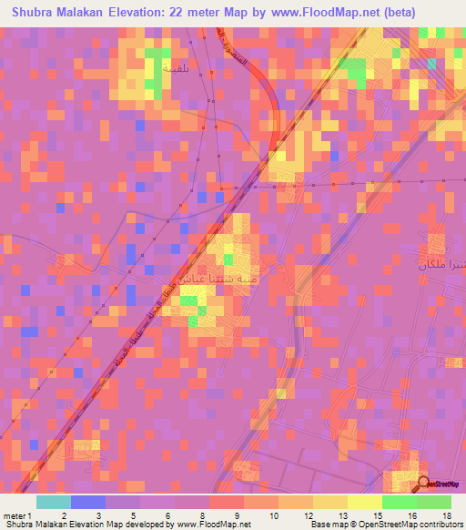 Shubra Malakan,Egypt Elevation Map