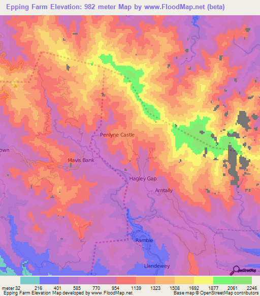 Epping Farm,Jamaica Elevation Map