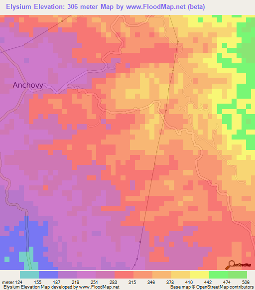 Elysium,Jamaica Elevation Map