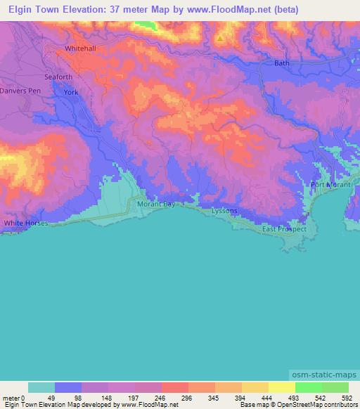 Elgin Town,Jamaica Elevation Map