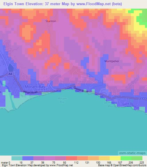 Elgin Town,Jamaica Elevation Map