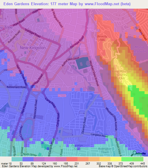 Eden Gardens,Jamaica Elevation Map