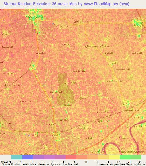 Shubra Khalfun,Egypt Elevation Map