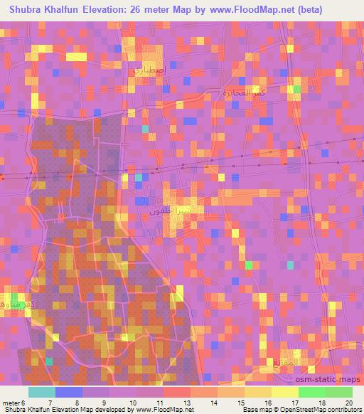 Shubra Khalfun,Egypt Elevation Map