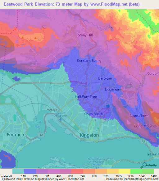 Eastwood Park,Jamaica Elevation Map