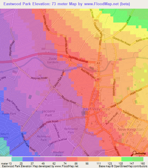 Eastwood Park,Jamaica Elevation Map