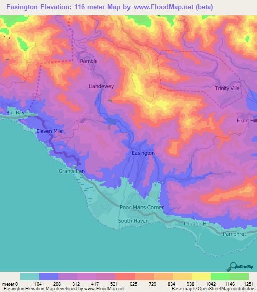 Easington,Jamaica Elevation Map