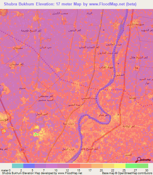 Shubra Bukhum,Egypt Elevation Map