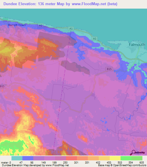 Dundee,Jamaica Elevation Map