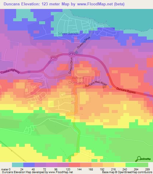 Duncans,Jamaica Elevation Map