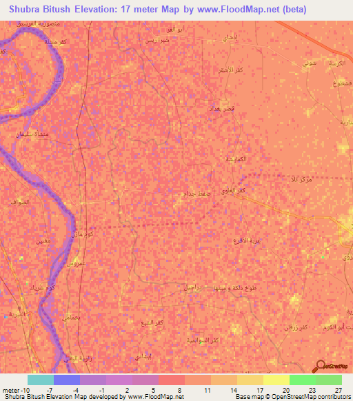 Shubra Bitush,Egypt Elevation Map