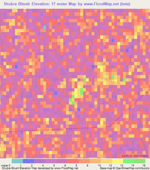 Shubra Bitush,Egypt Elevation Map