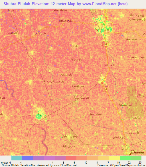 Shubra Bilulah,Egypt Elevation Map