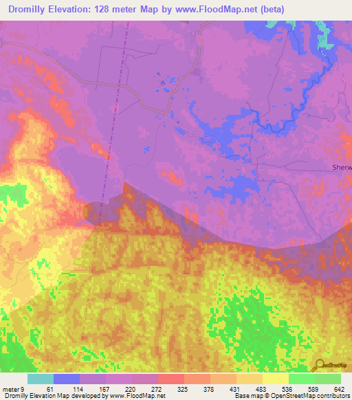 Dromilly,Jamaica Elevation Map