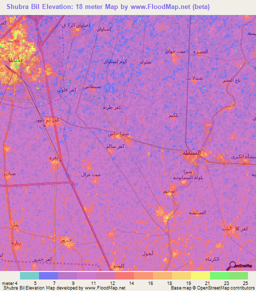 Shubra Bil,Egypt Elevation Map