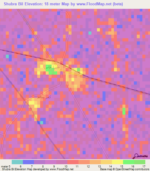 Shubra Bil,Egypt Elevation Map