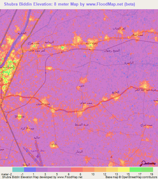 Shubra Biddin,Egypt Elevation Map