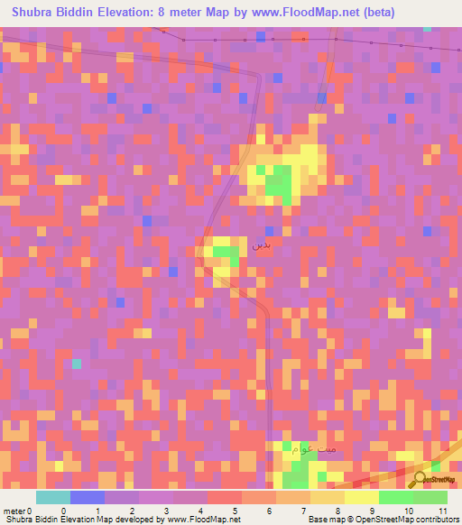 Shubra Biddin,Egypt Elevation Map