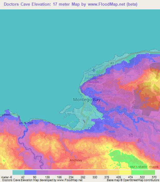 Doctors Cave,Jamaica Elevation Map