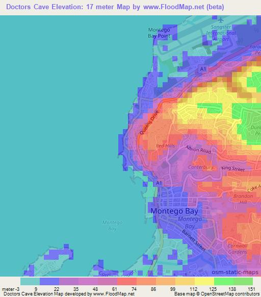 Doctors Cave,Jamaica Elevation Map