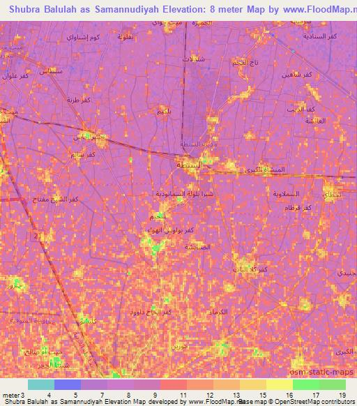 Shubra Balulah as Samannudiyah,Egypt Elevation Map